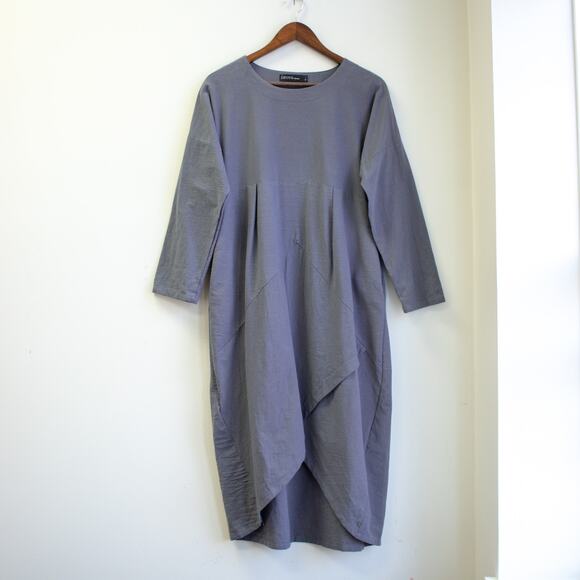 Zanzea Gray Linen Midi Long-Sleeve Dress Size Small - Picture 1 of 6